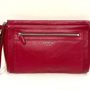 Coach Red Leather Clutch Purse Bag~Detach Wristlet Strap~Tassel & Tag~Zipper Top